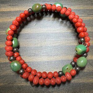 Southwestern Q.T. Coral and Turquoise SS Branch Bracelet
